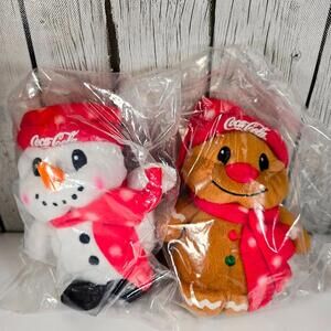 Lot of 2 Coca Cola Gingerbread & Snowman Plush Set NIP 2009 Holiday Mascots